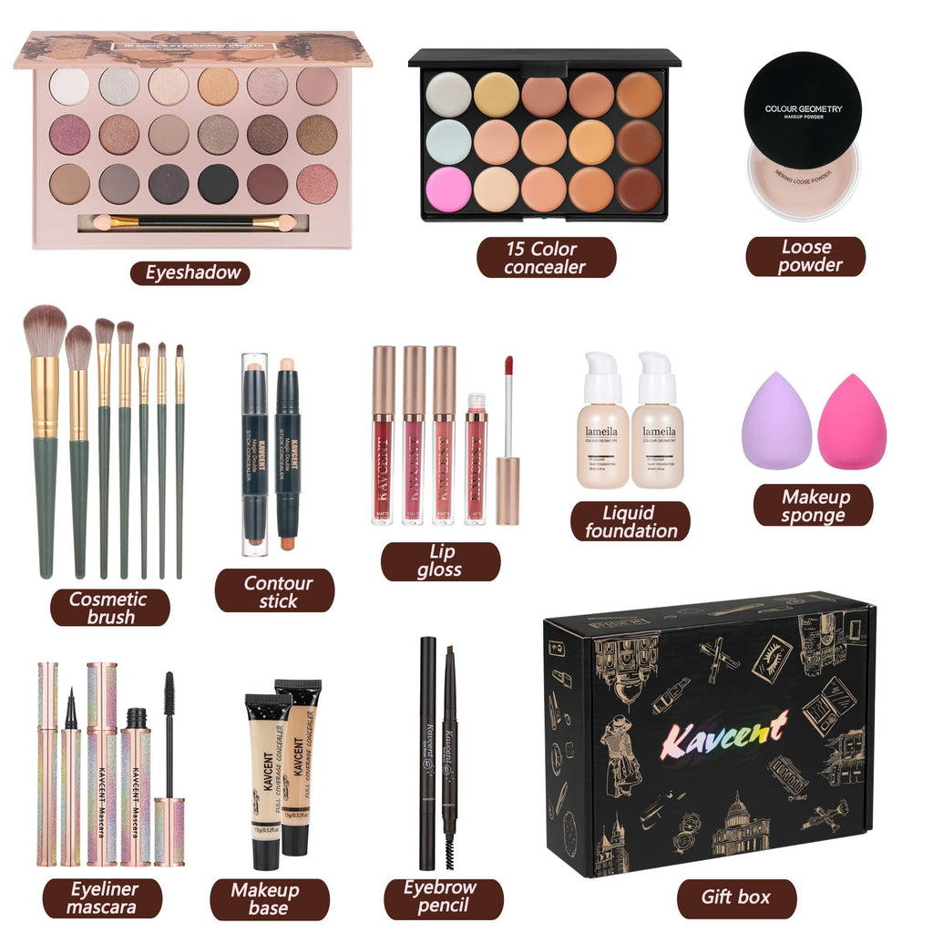 Kavcent eighteen color eyeshadow palette and fifteen color concealer palette open for display