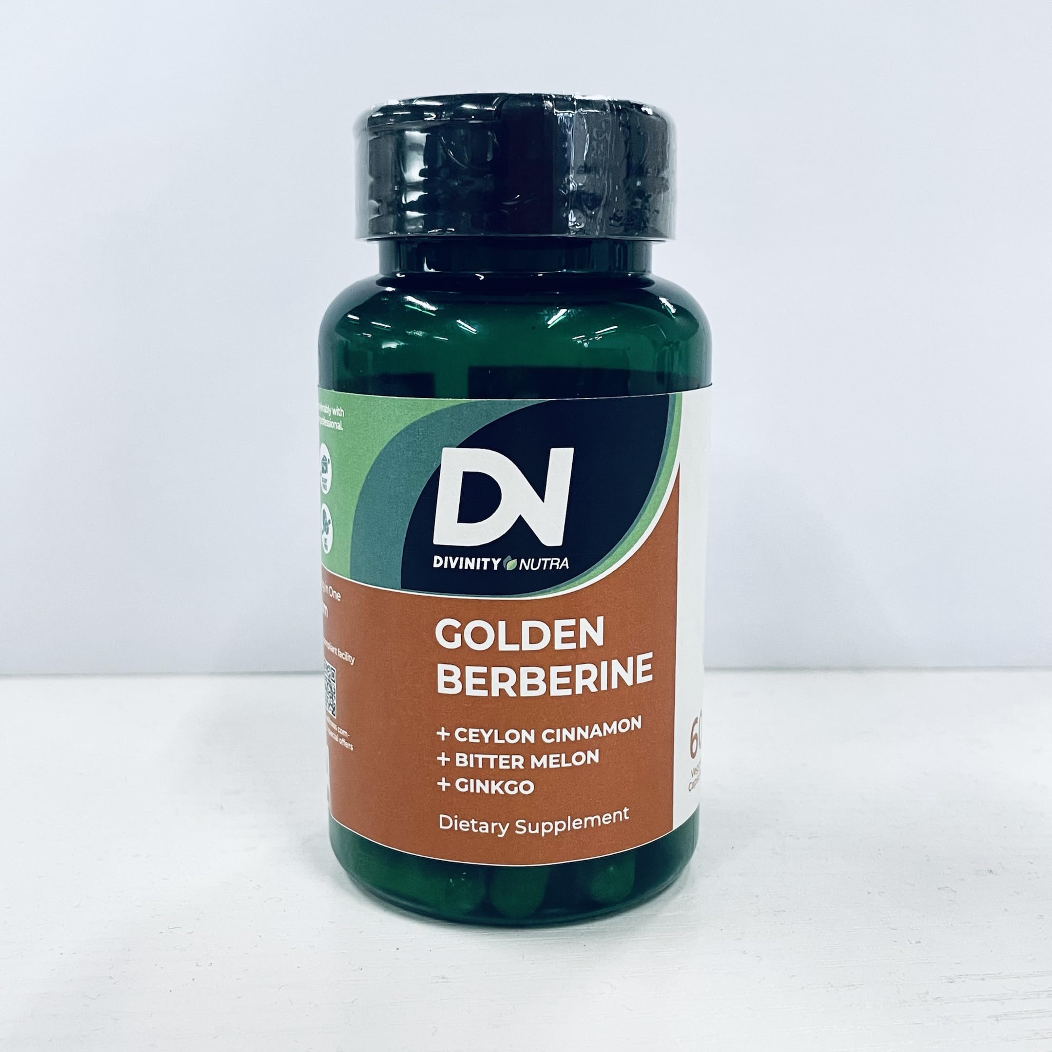 Close up of Divinity Nutra Golden Berberine 60 capsules label