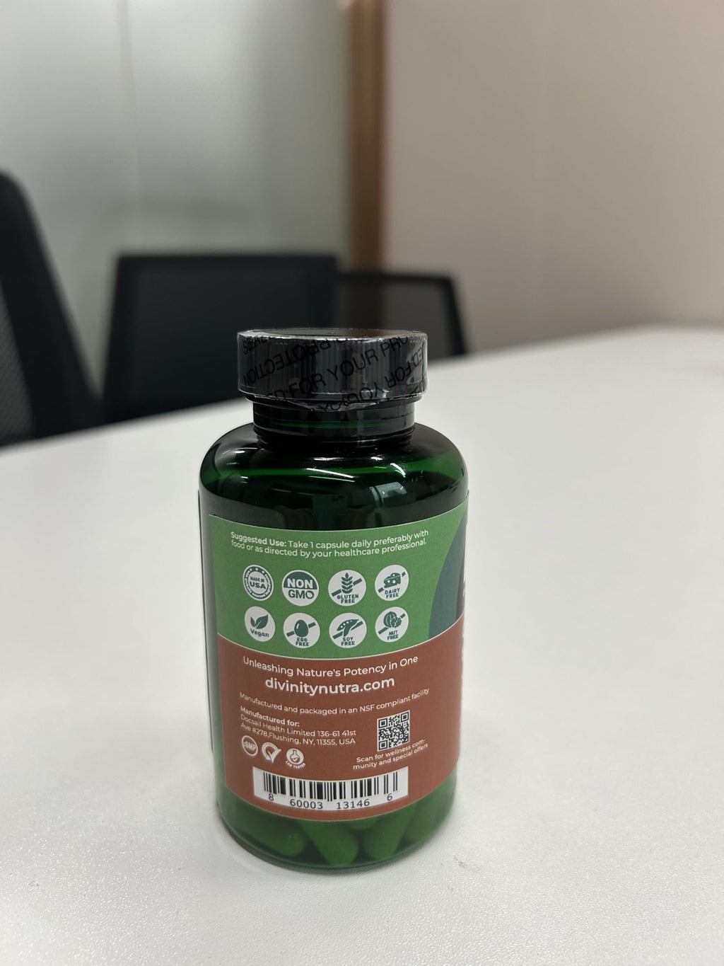 Back of Divinity Nutra Golden Berberine bottle showing supplement facts