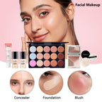 BHUASANG CHAFFUL professional makeup gift set layout featuring multiple lip gloss shades and contour face powder palettes