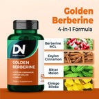 Educational graphic showing Berberine Ceylon Cinnamon and Bitter Melon ingredients
