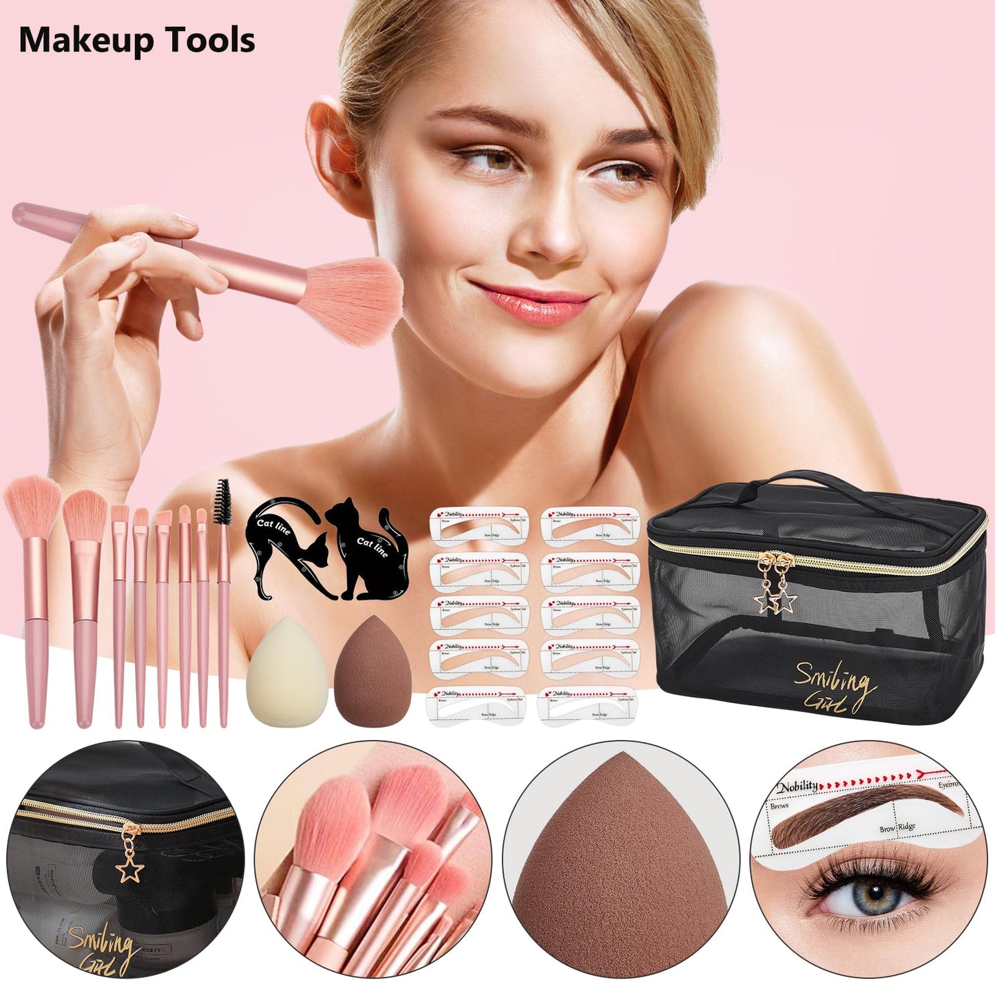 BHUASANG CHAFFUL multipurpose cosmetic set illustrating the black liquid eyeliner and lengthening mascara wand definition