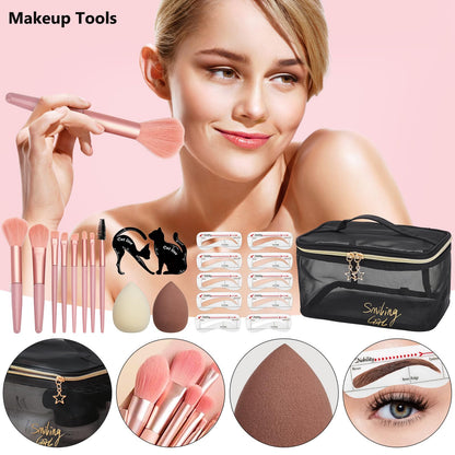 BHUASANG CHAFFUL multipurpose cosmetic set illustrating the black liquid eyeliner and lengthening mascara wand definition