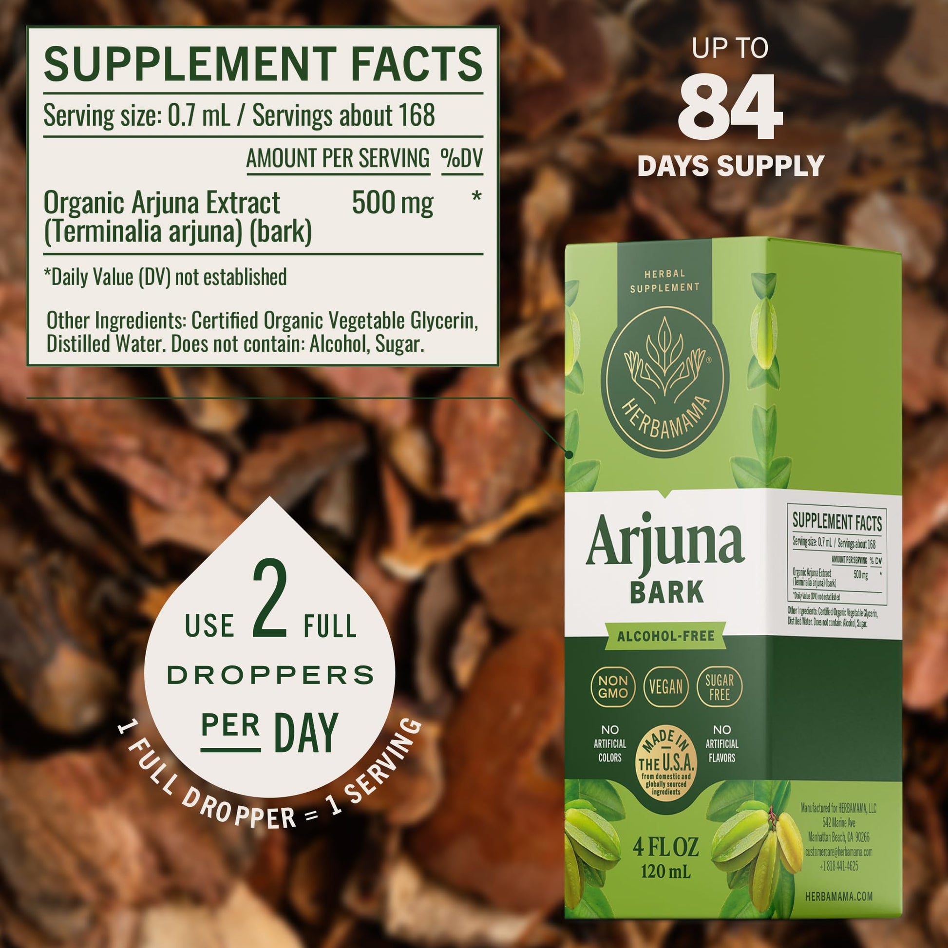 Side profile of HERBAMAMA four fluid ounce herbal supplement bottle