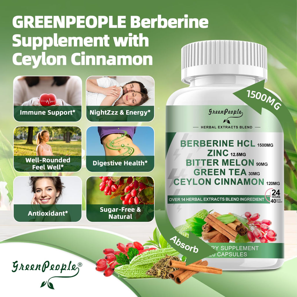 Greenpeople Berberine 120 capsules bottle side view