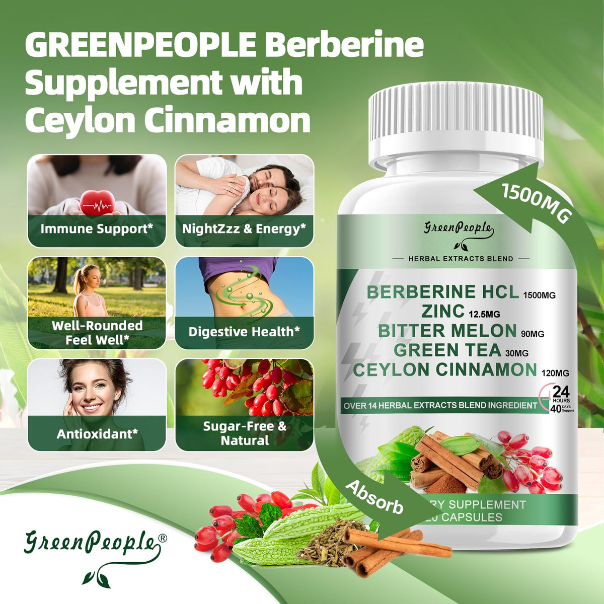 Greenpeople Berberine 120 capsules bottle side view