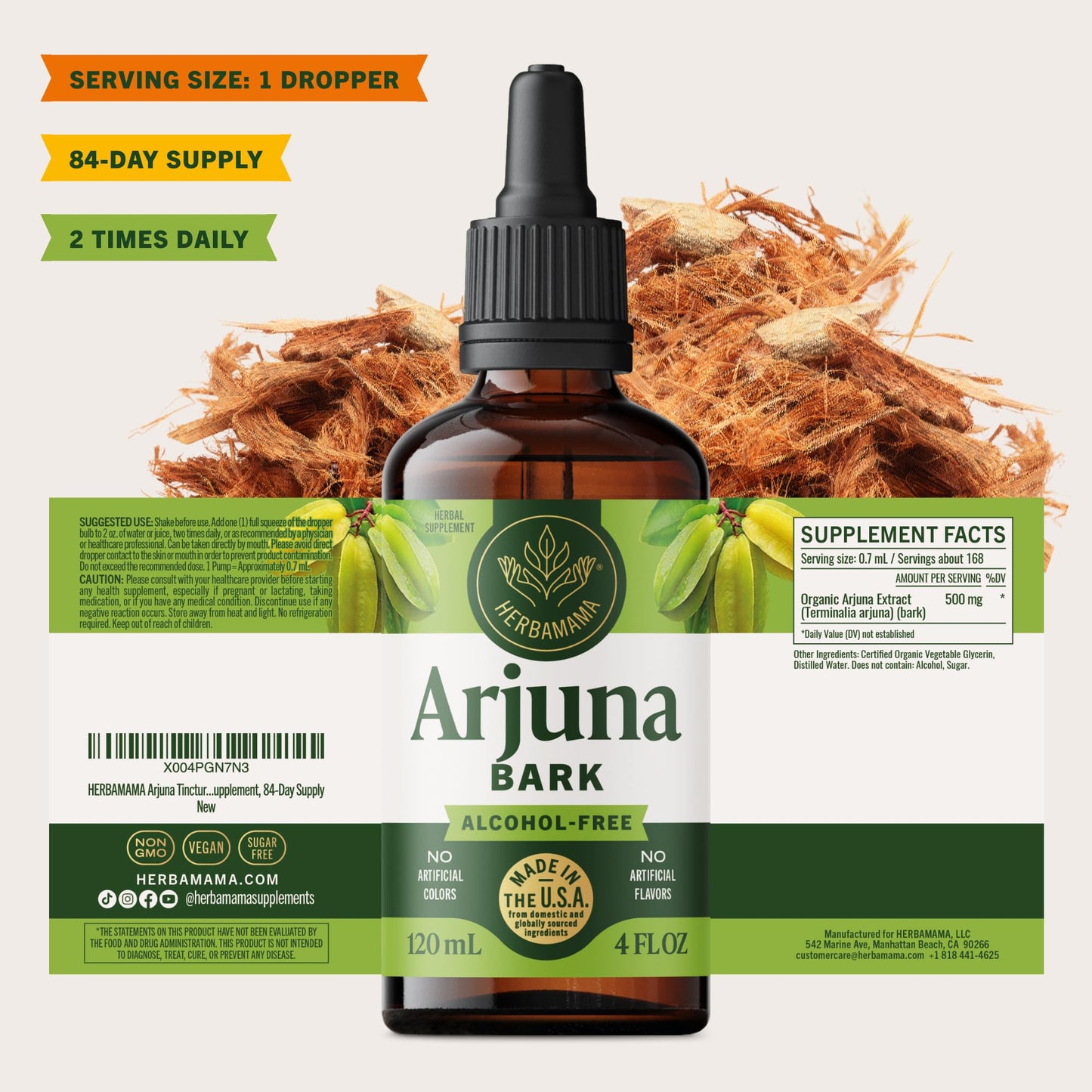 Premium herbal drops bottle by HERBAMAMA demonstrating simple clean ingredients