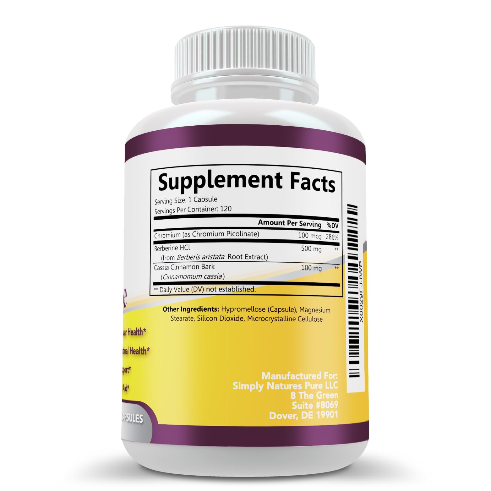 Simply Natures Pure Berberine supplement facts label