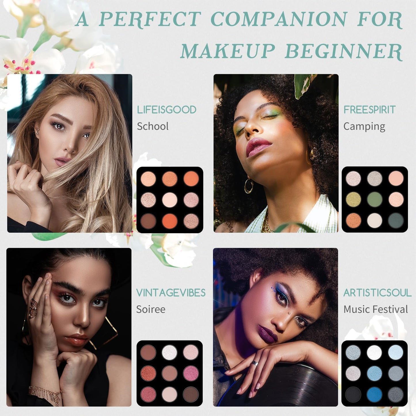 Color Nymph makeup gift set showing included lip glosses, lip oils, and eye brushes.