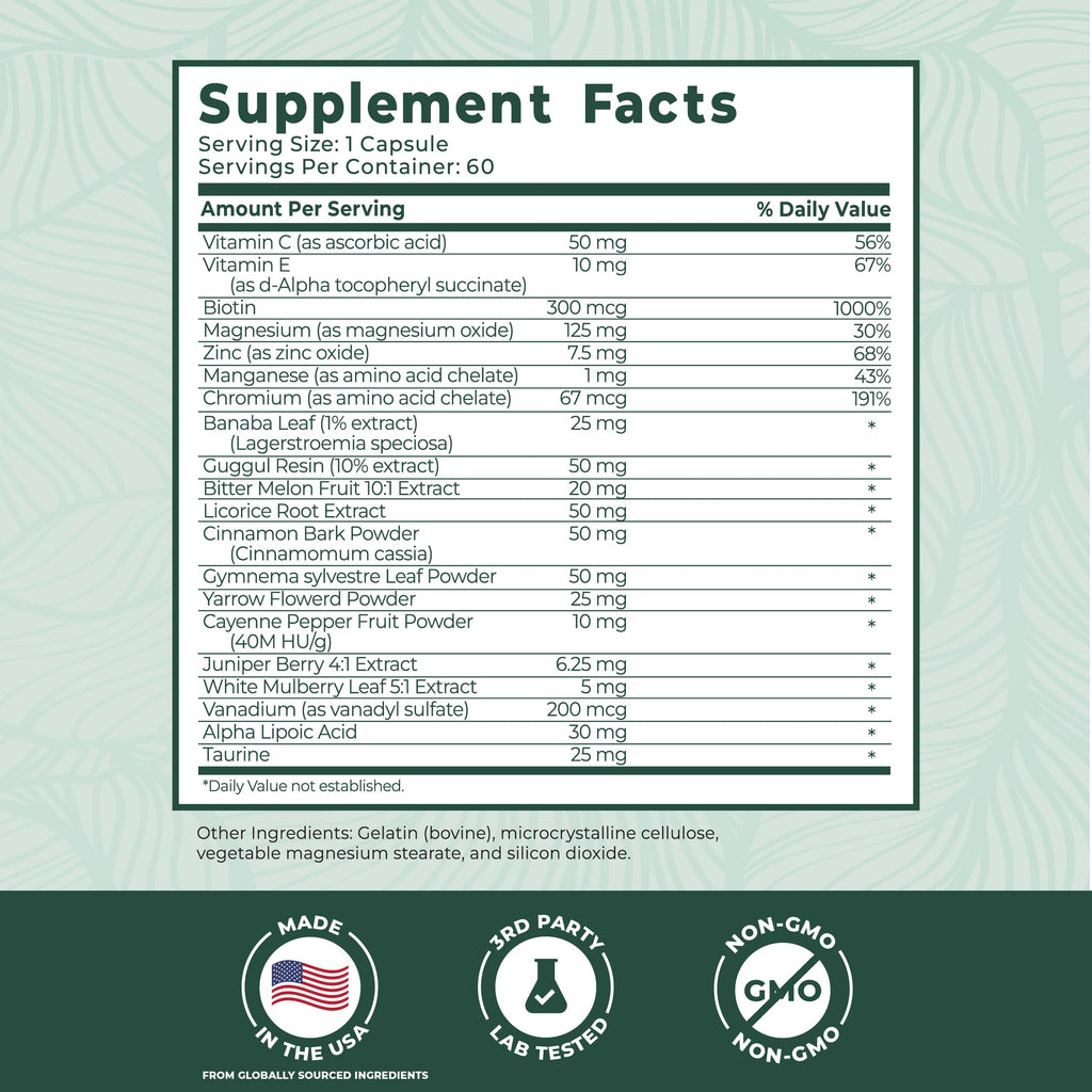 PurePremium Blood Sugar Support ingredients list closeup