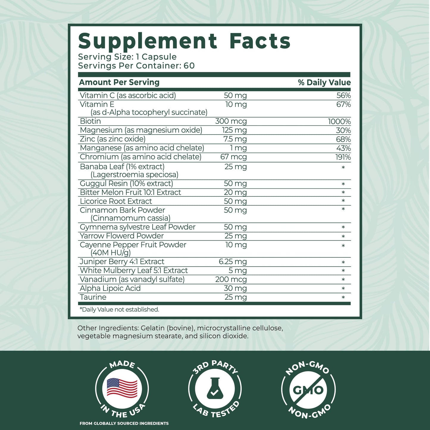 PurePremium Blood Sugar Support ingredients list closeup