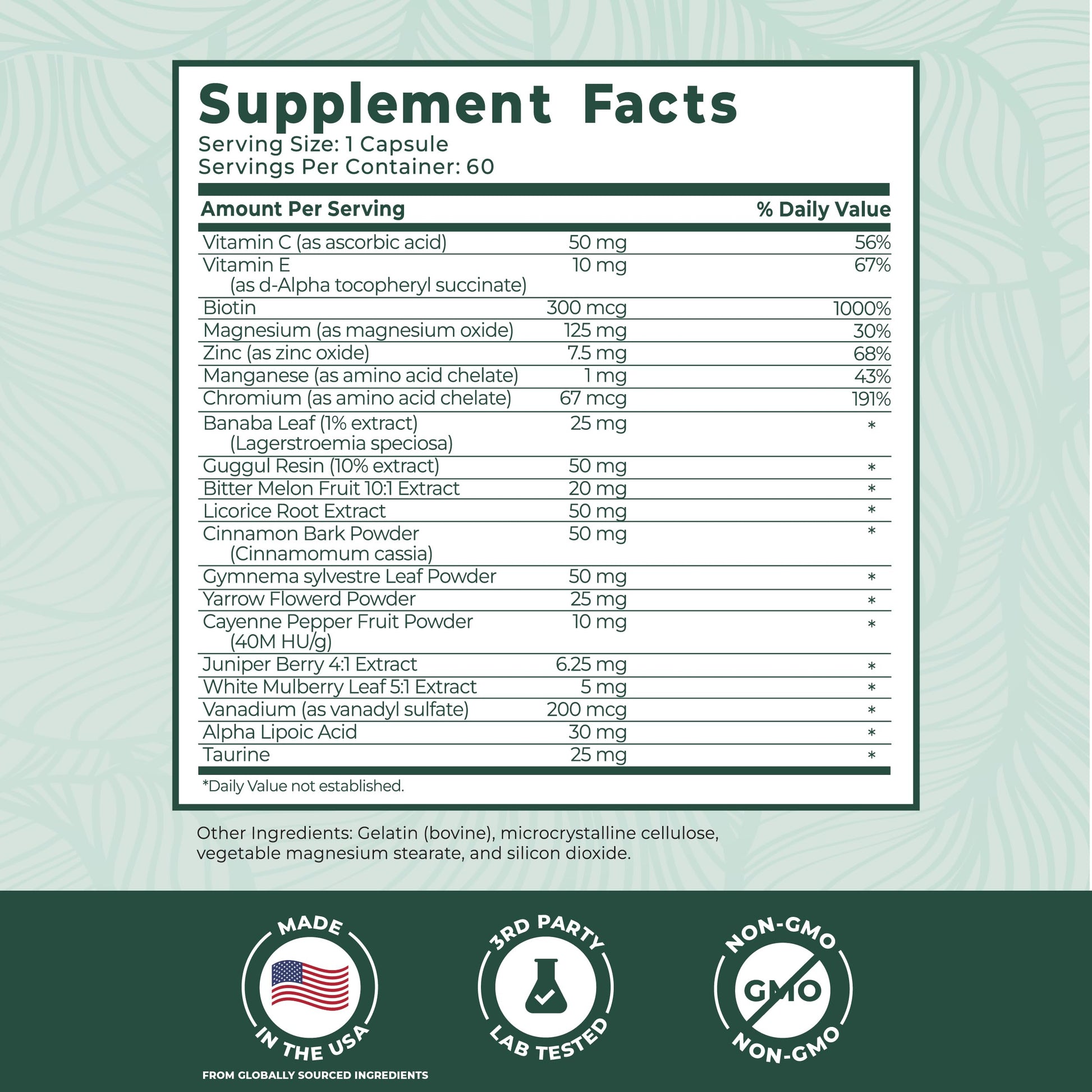 PurePremium Blood Sugar Support ingredients list closeup