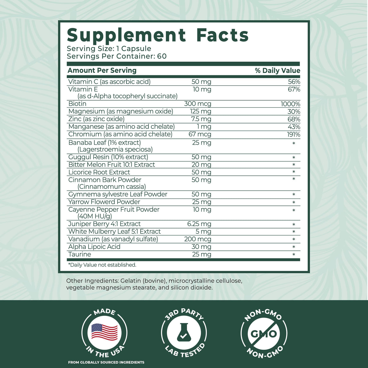 PurePremium Blood Sugar Support ingredients list closeup