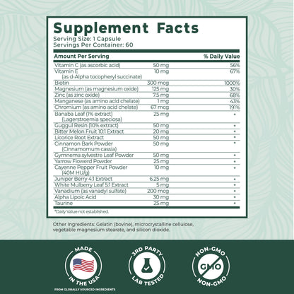 PurePremium Blood Sugar Support ingredients list closeup