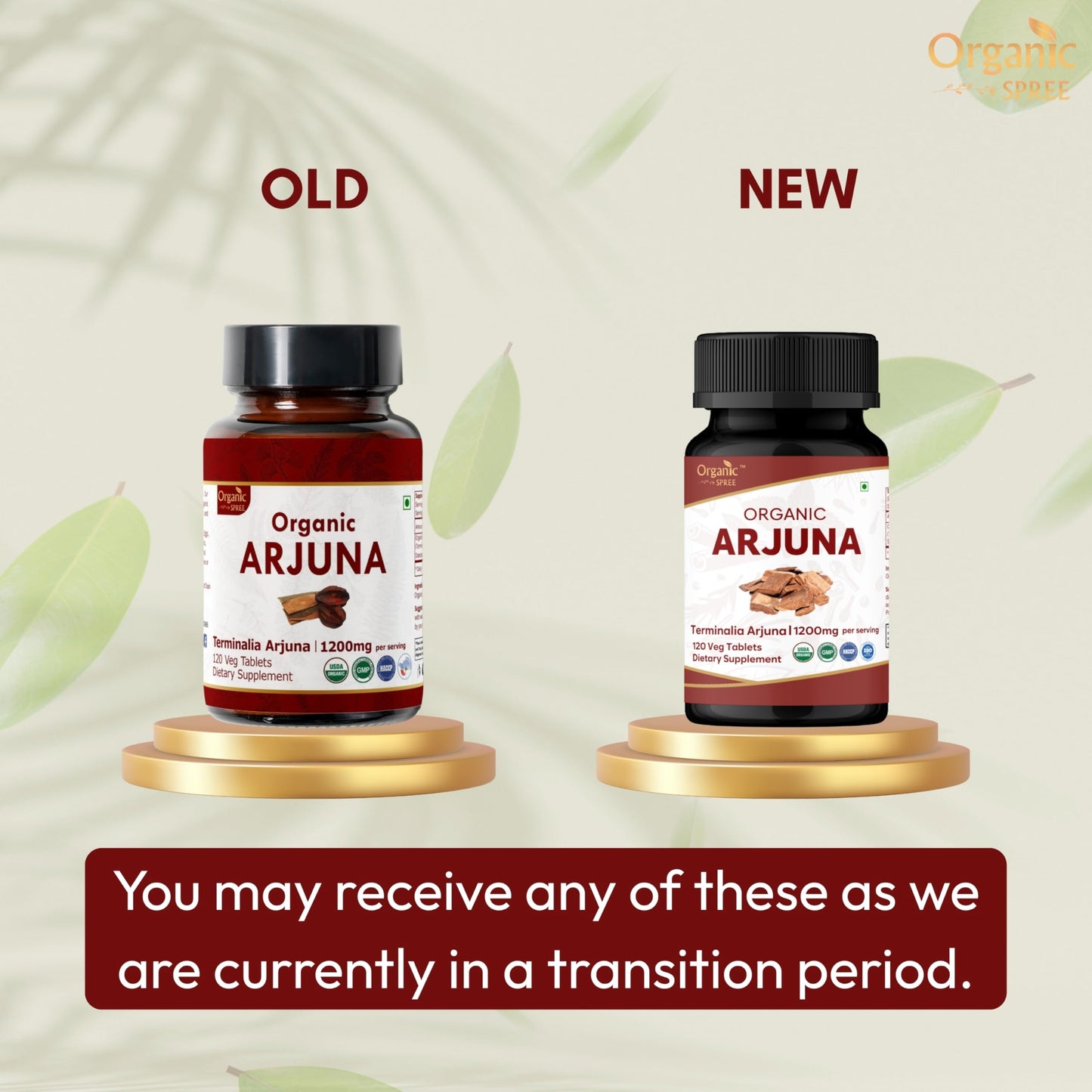 Organic Spree Terminalia Arjuna supplement facts showing certified USDA organic ingredients