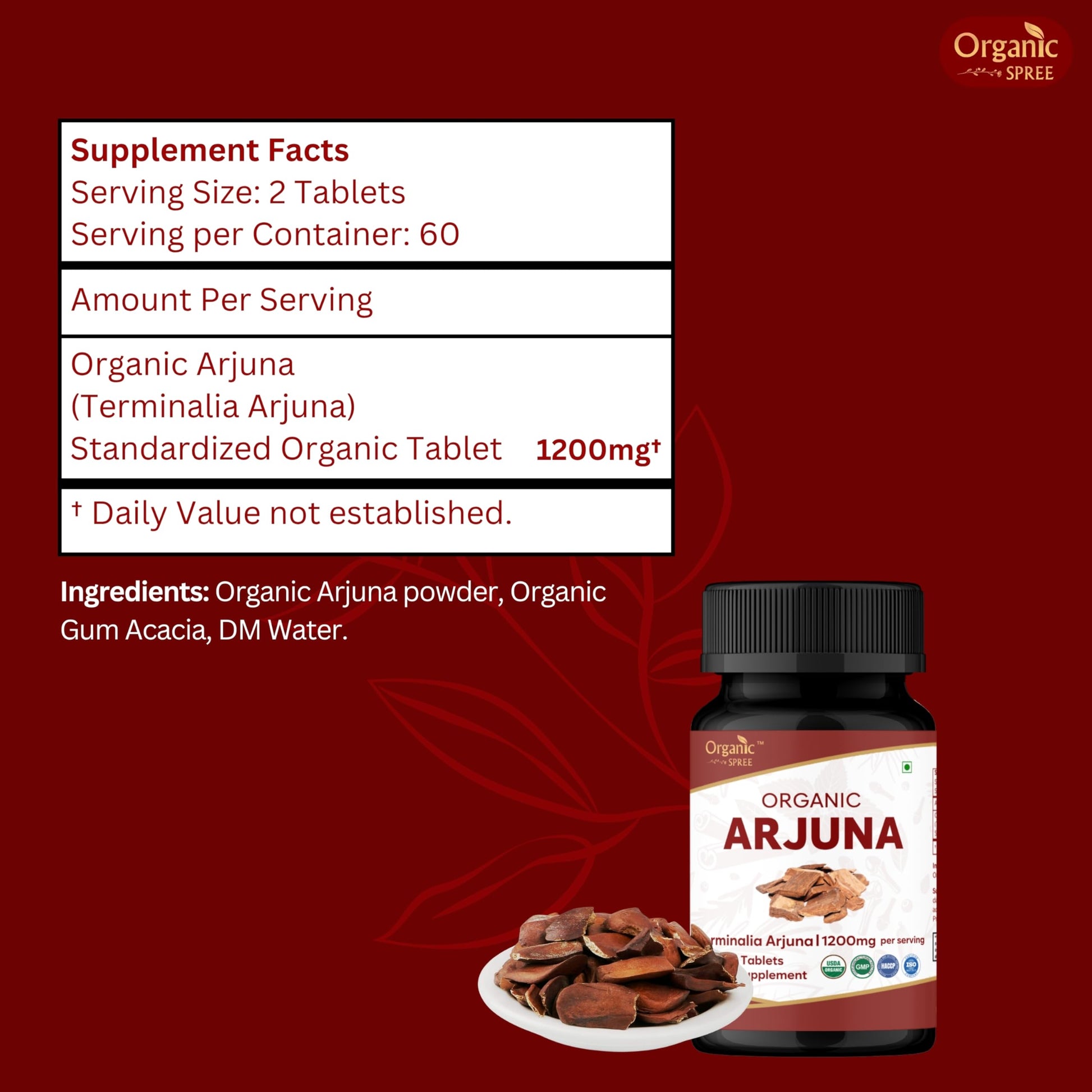 Organic Spree Ayurvedic heart health vegetable tablets displayed next to packaging