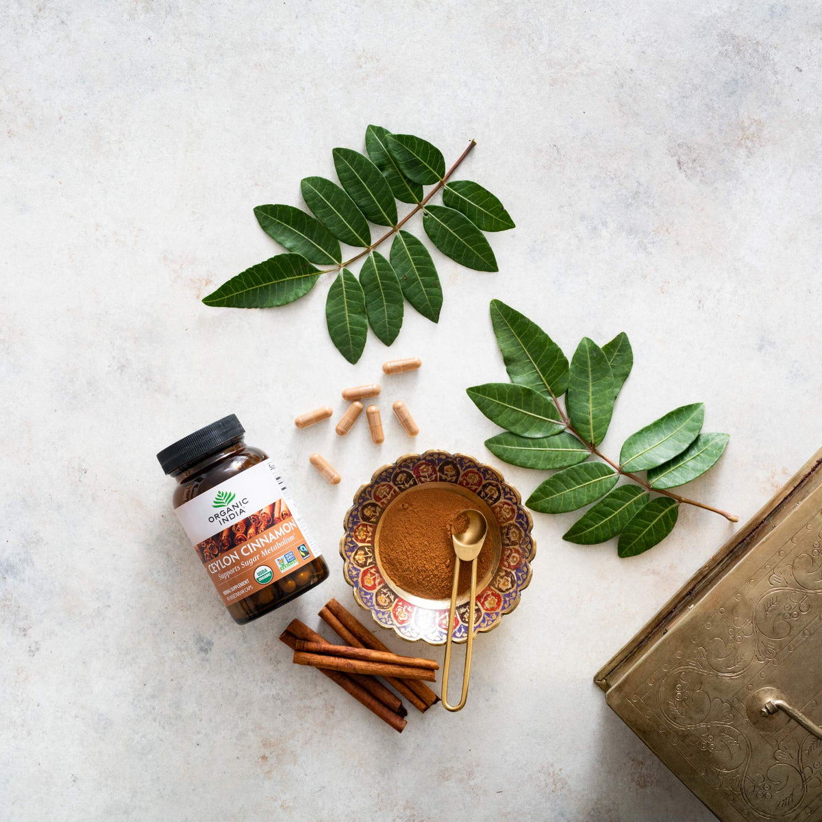 Organic India herbal supplement capsules packaging
