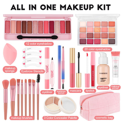 VESPRO beginner cosmetics set displaying the eighteen color eyeshadow palette open with brushes