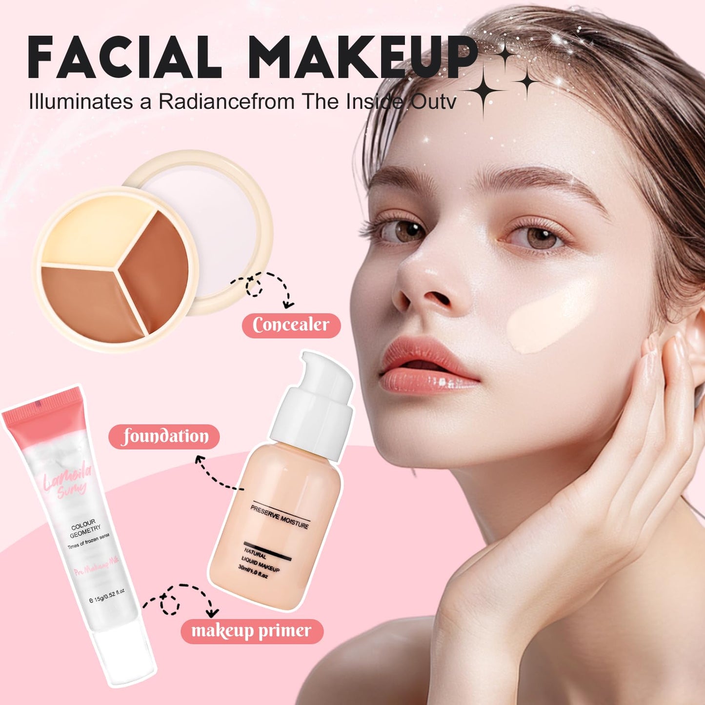 VESPRO teenage makeup collection featuring the liquid foundation bottle and concealer stick side by side