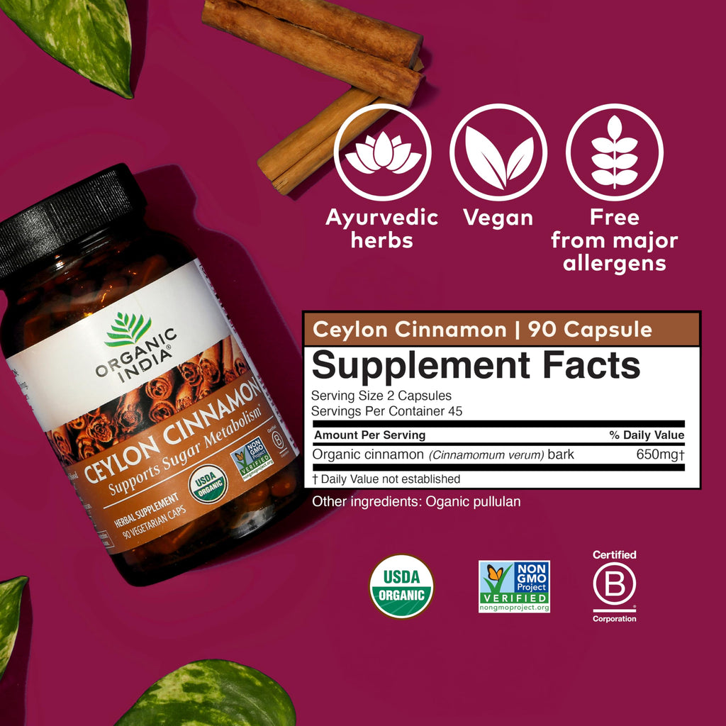 Organic India cinnamon supplement nutrition facts