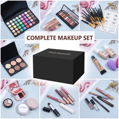 TooAemiS full face makeup kit showing product textures and color variants compatible with all skin tones.