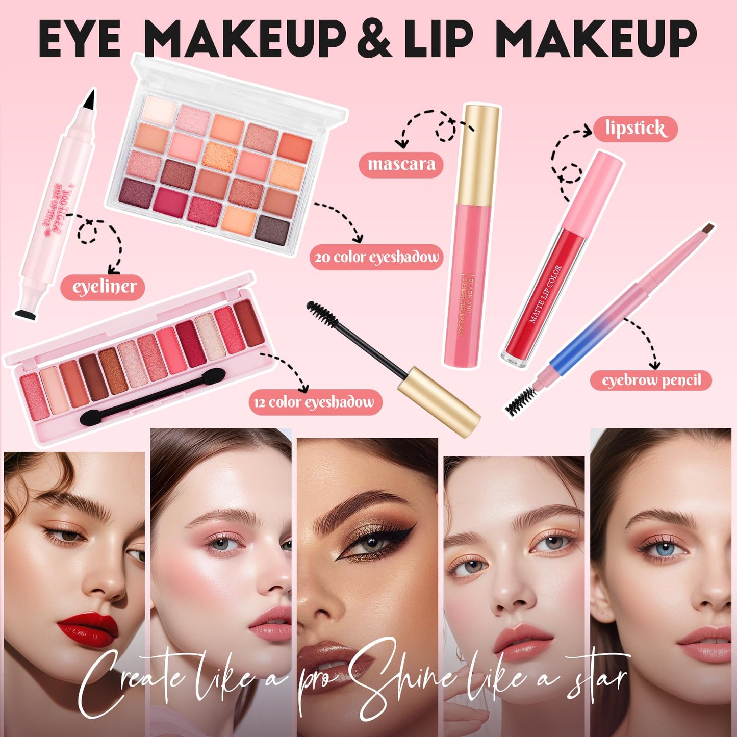 VESPRO makeup gift set showcasing the selection of lipsticks and high shine lip gloss colors