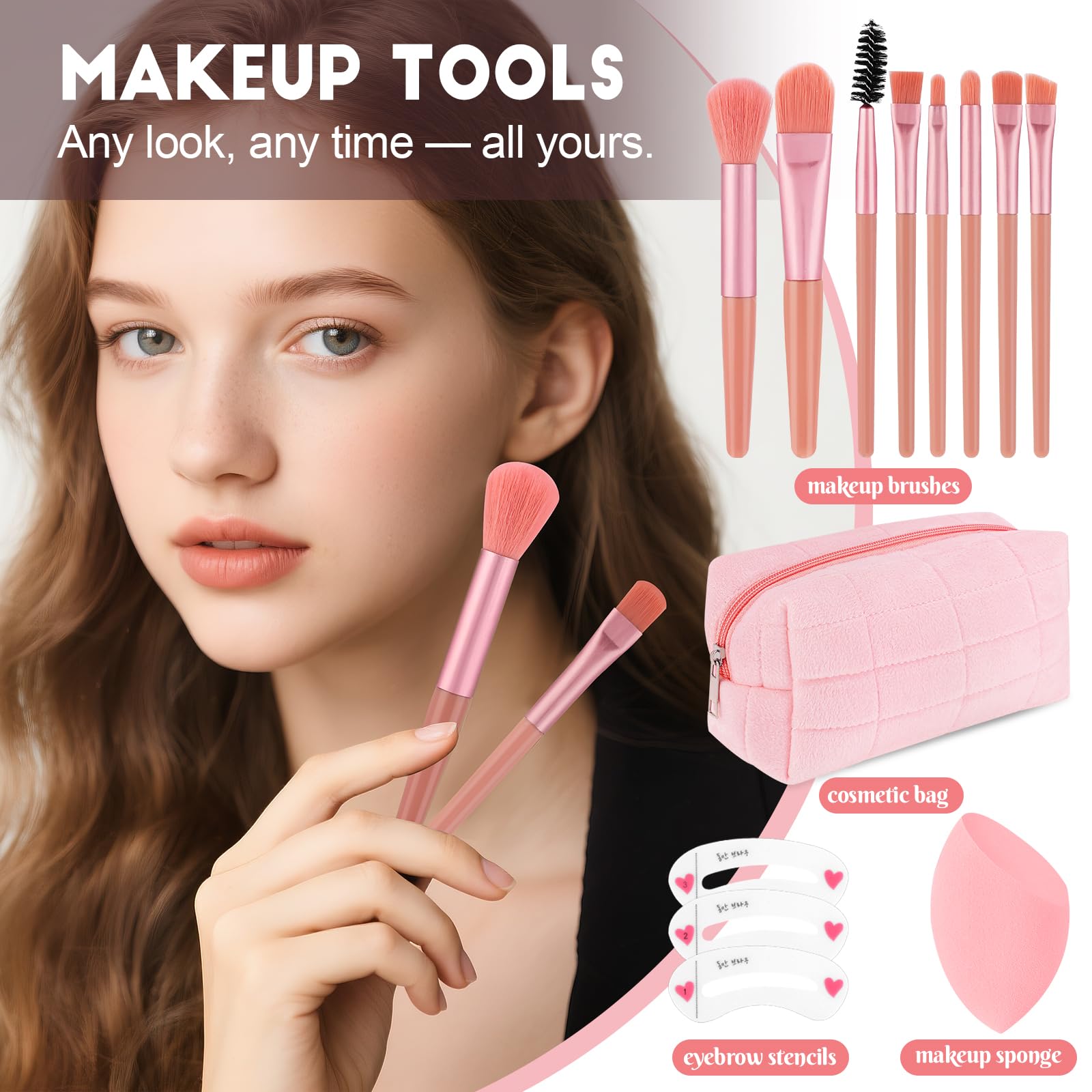 VESPRO travel friendly cosmetic set highlighting the complete assortment of essential makeup brushes
