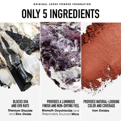 Swirl tap buff application process demonstration using loose mineral powder foundation