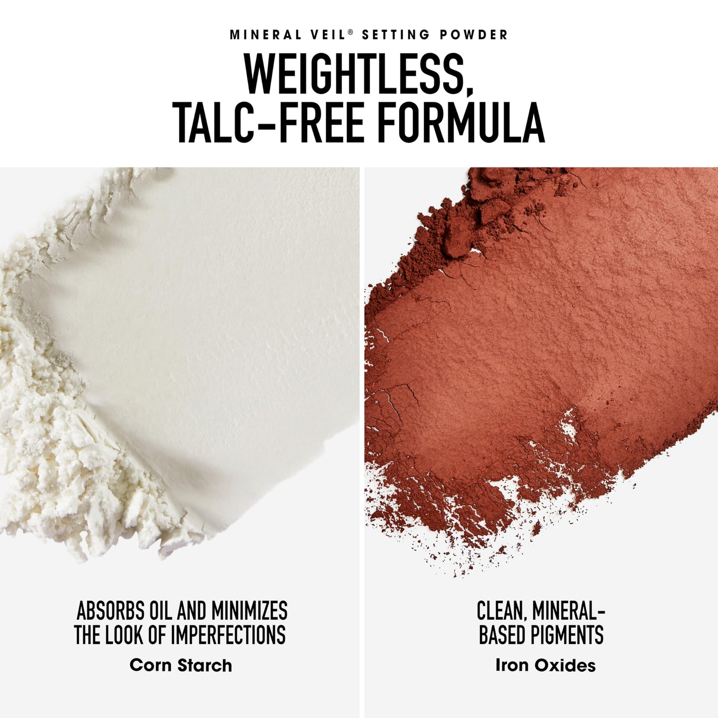 Before and after skin texture comparison using clean mineral beauty makeup set