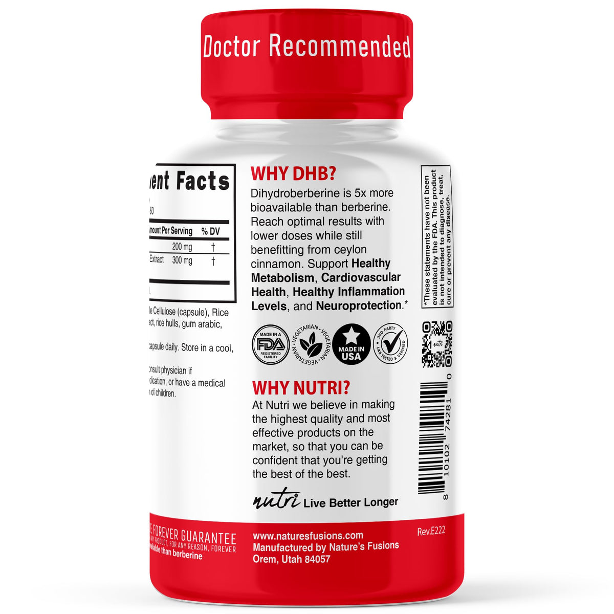 Side profile of Natures Fusions metabolic support bottle