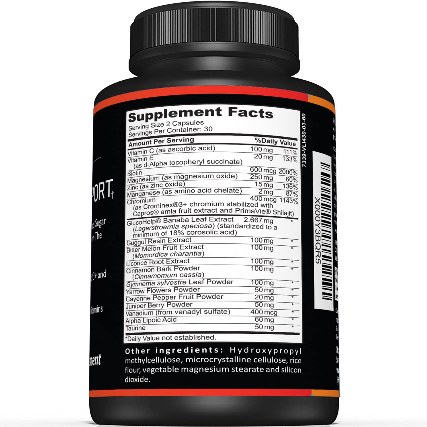 Sunergetic blood sugar supplement bottle ingredients label
