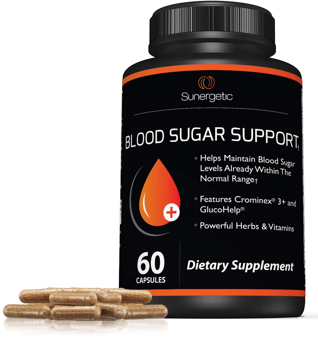 Side view of Sunergetic blood sugar supplement bottle