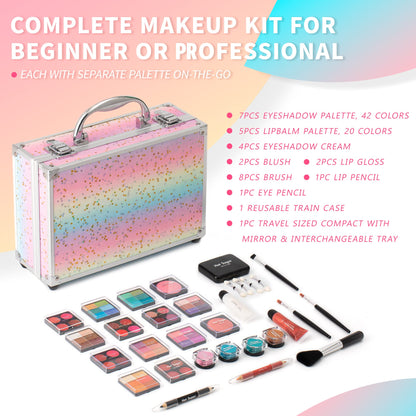 Hot Sugar starter cosmetic kit with included makeup brushes lip pencils and built in mirror