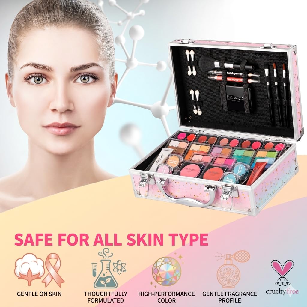 Hot Sugar Rainbow variant beauty set layout showing all eighty one pieces of beginner cosmetics