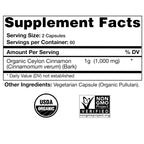 Natural Choice Botanicals Ceylon cinnamon supplement label showing USDA organic certification