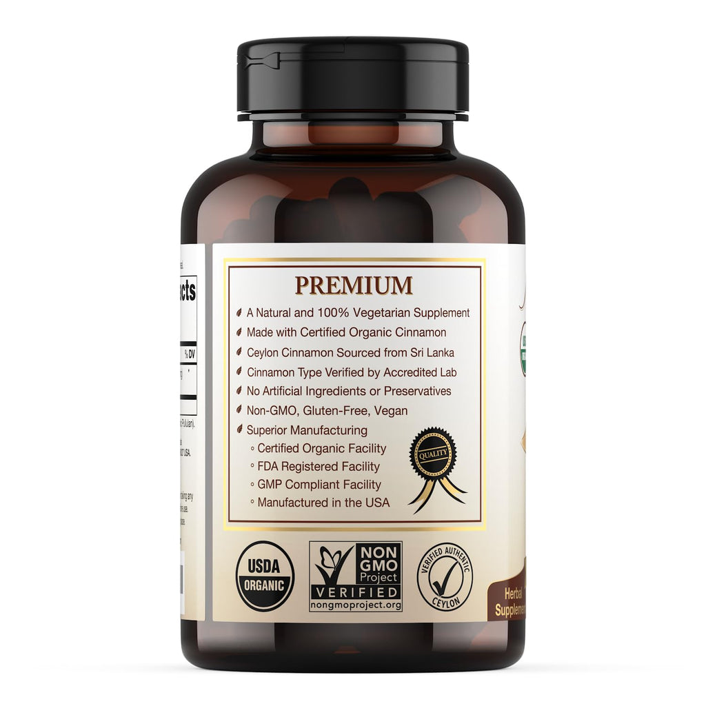 Natural Choice Botanicals organic cinnamon bottle with nutritional information label