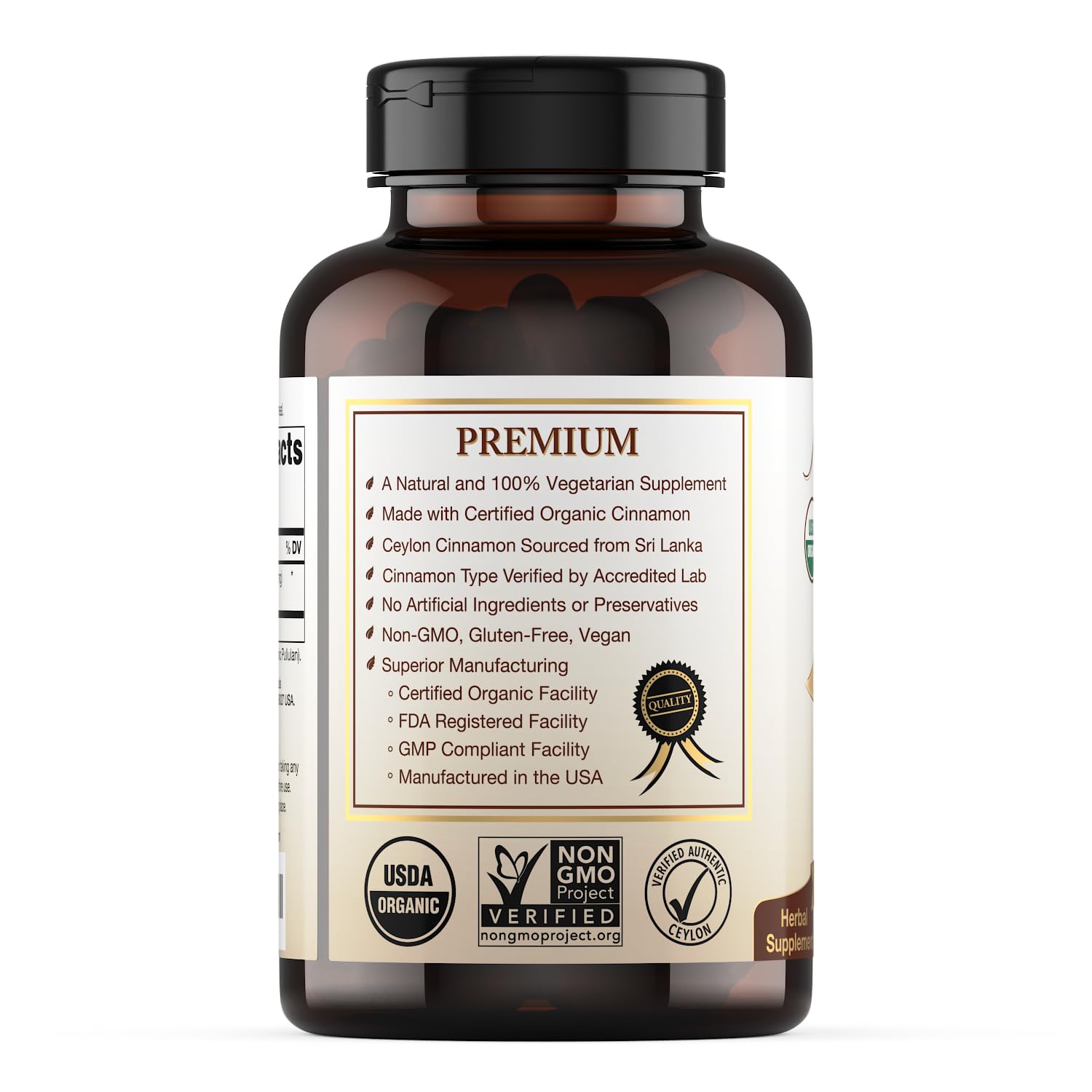 Natural Choice Botanicals organic cinnamon bottle with nutritional information label