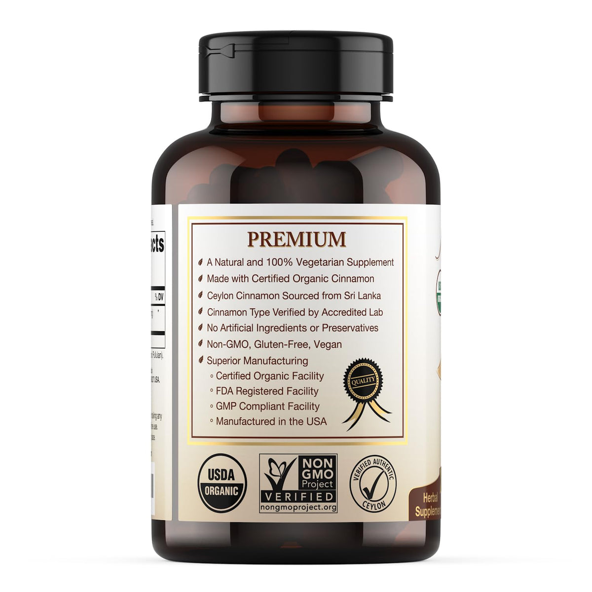 Natural Choice Botanicals organic cinnamon bottle with nutritional information label