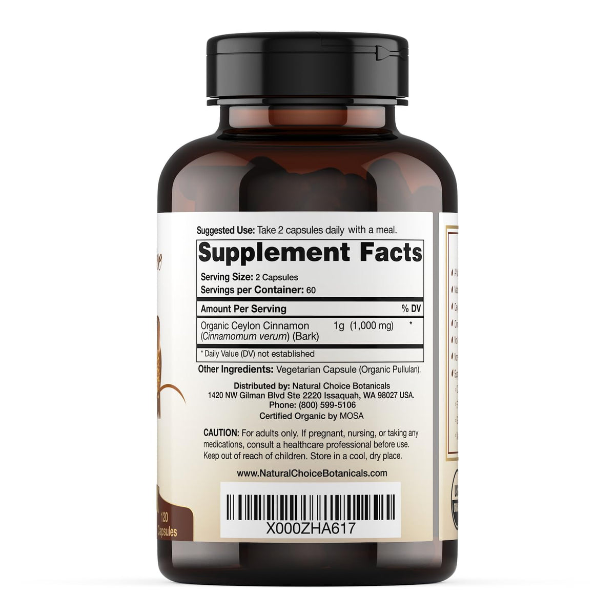 Natural Choice Botanicals 120 count Ceylon cinnamon capsules packaging