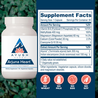 Close up view of Ayush Herbs Arjuna Heart supplement for premium cardiac care.
