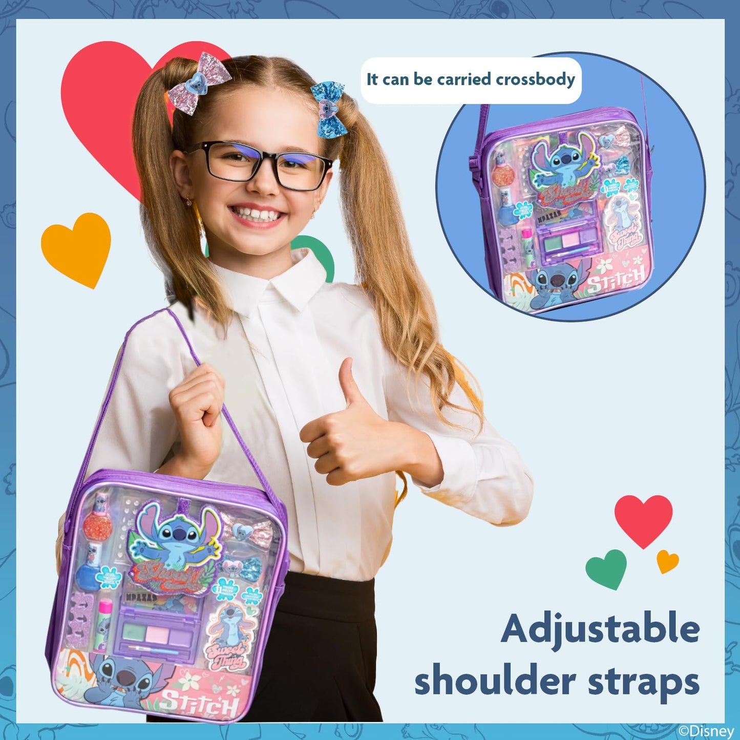 Kid safe non toxic water based Disney makeup set packaging detail view