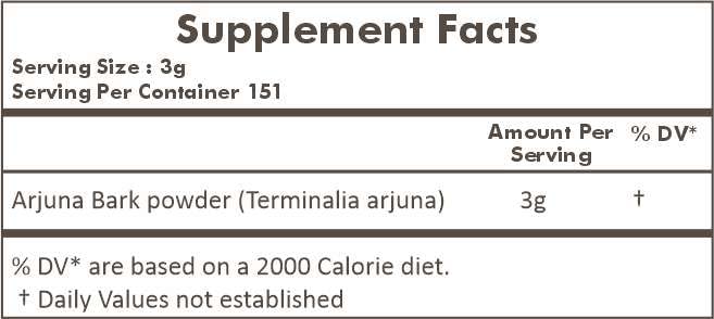 Herbal Hills imported Terminalia Arjuna bark standardized 16 Ounce herbal supplement.