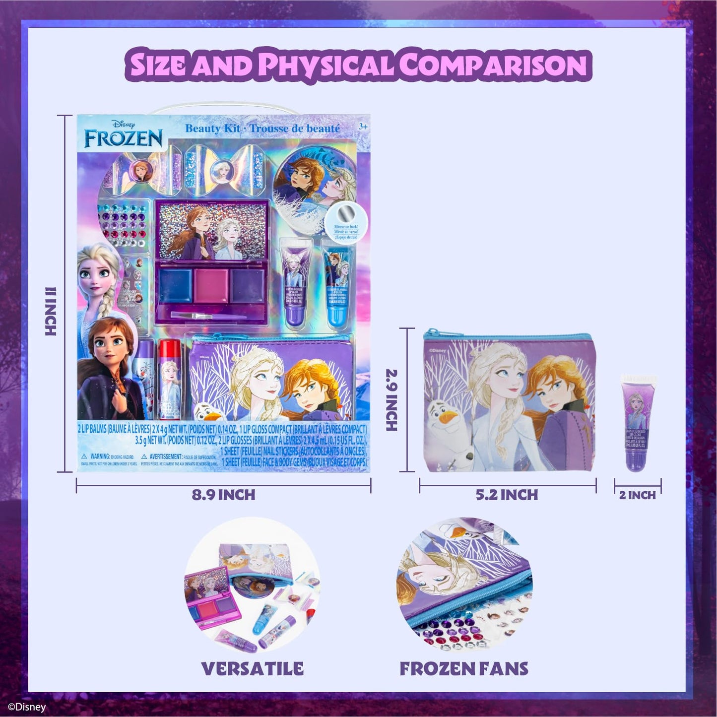 Townley Girl Disney Frozen 29 piece sparkly beauty kit gift box back view