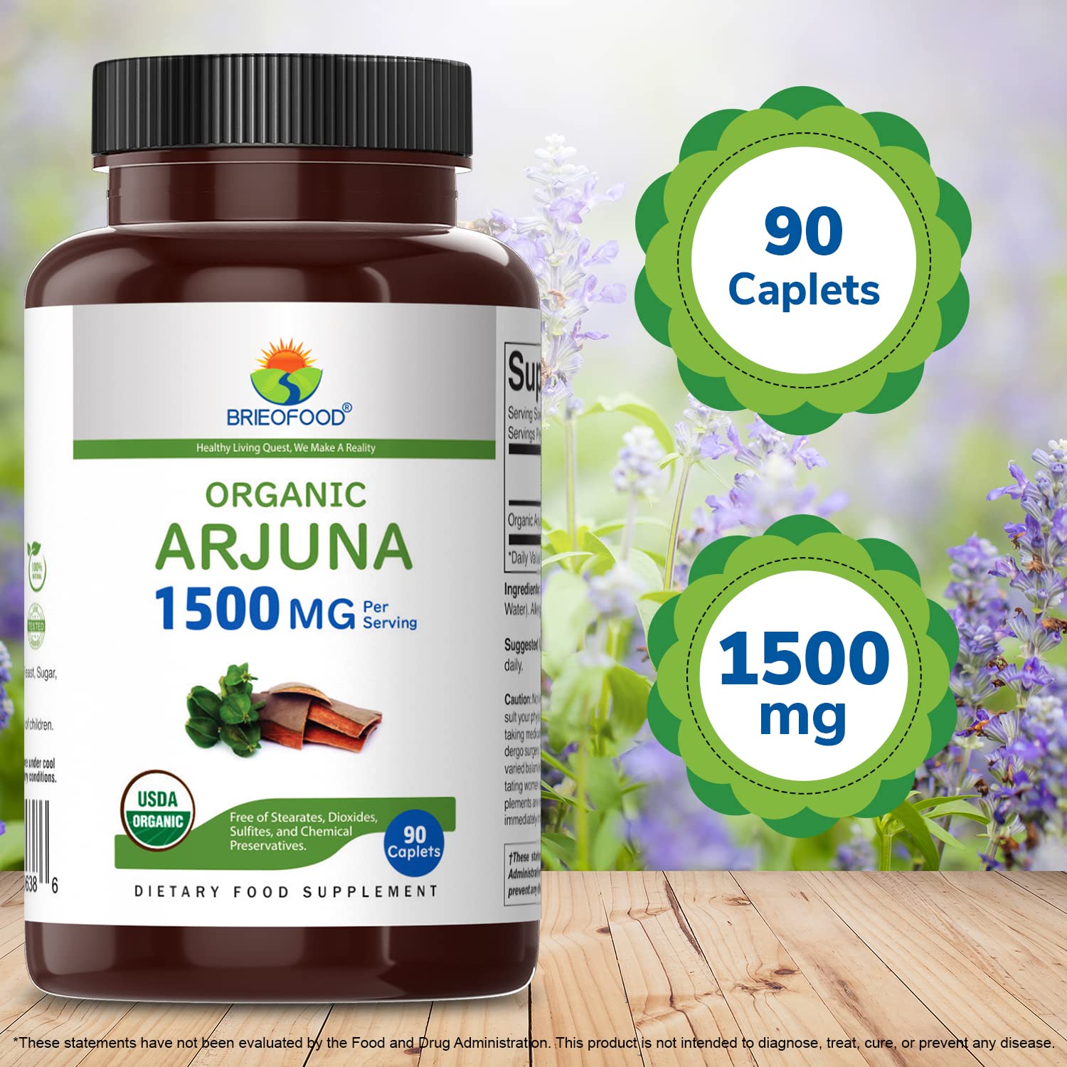 Authentic Brieofood Organic Arjuna cardiovascular support bottle showing expiry details