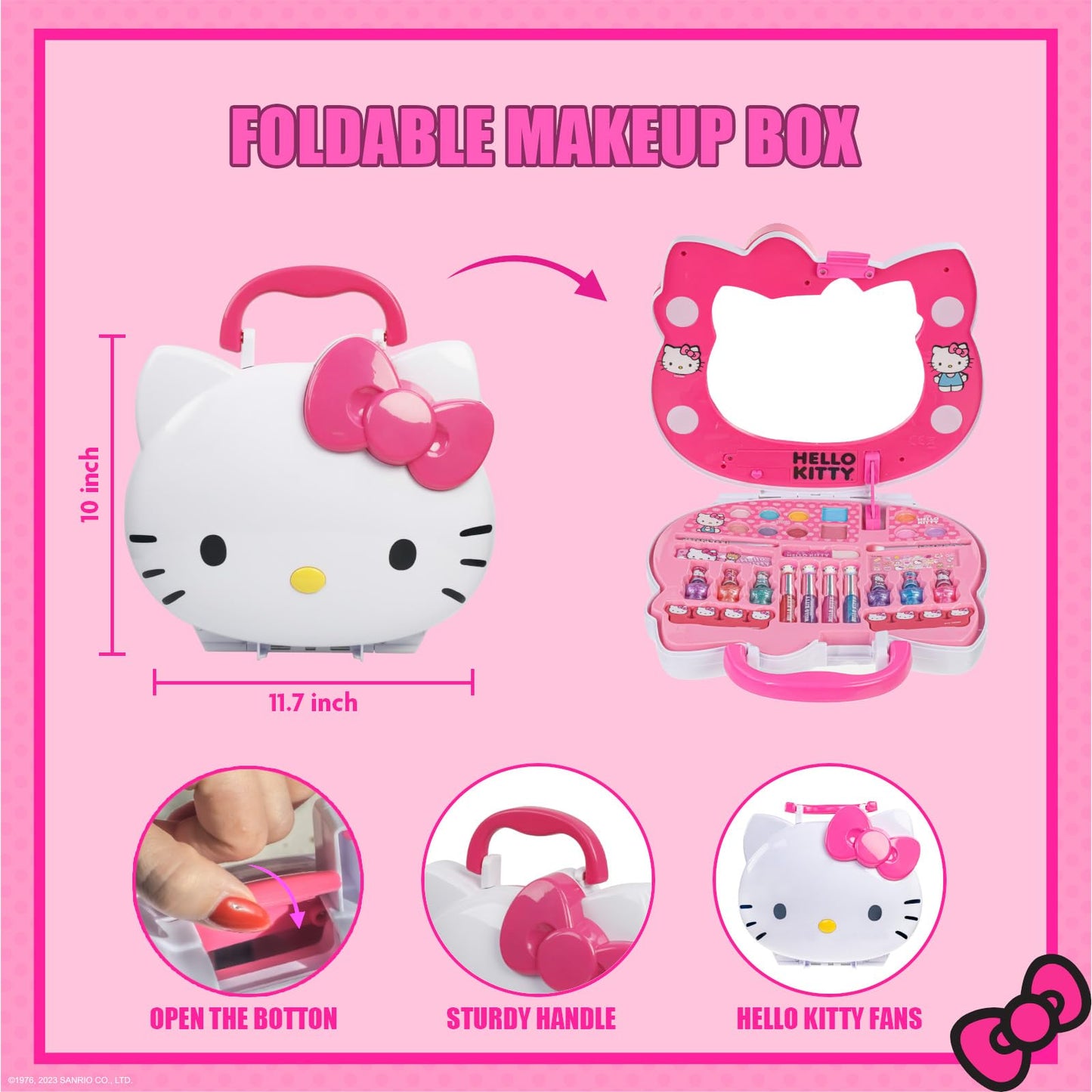 Sanrio character theme kids makeover vanity station with eyeshadows and blushes