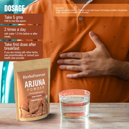 Herbsforever non-GMO vegan certified wild harvested arjuna bark powder packaging