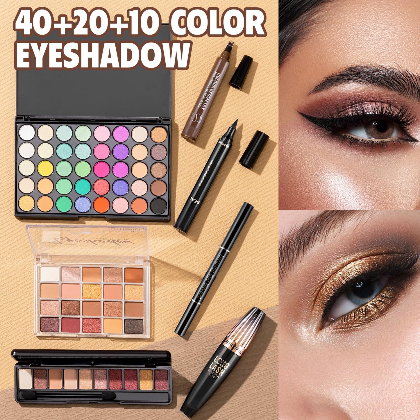 VESPRO forty color matte and shimmer eyeshadow palette for professional eye makeup.