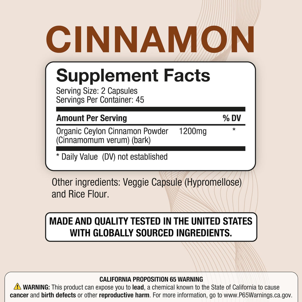 Puregen Labs Ceylon Cinnamon 1200mg supplement facts label