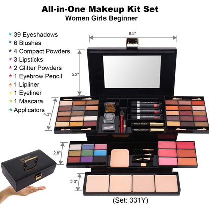 Miss Rose all-in-one makeup kit showing close up of 39 eyeshadow shades.