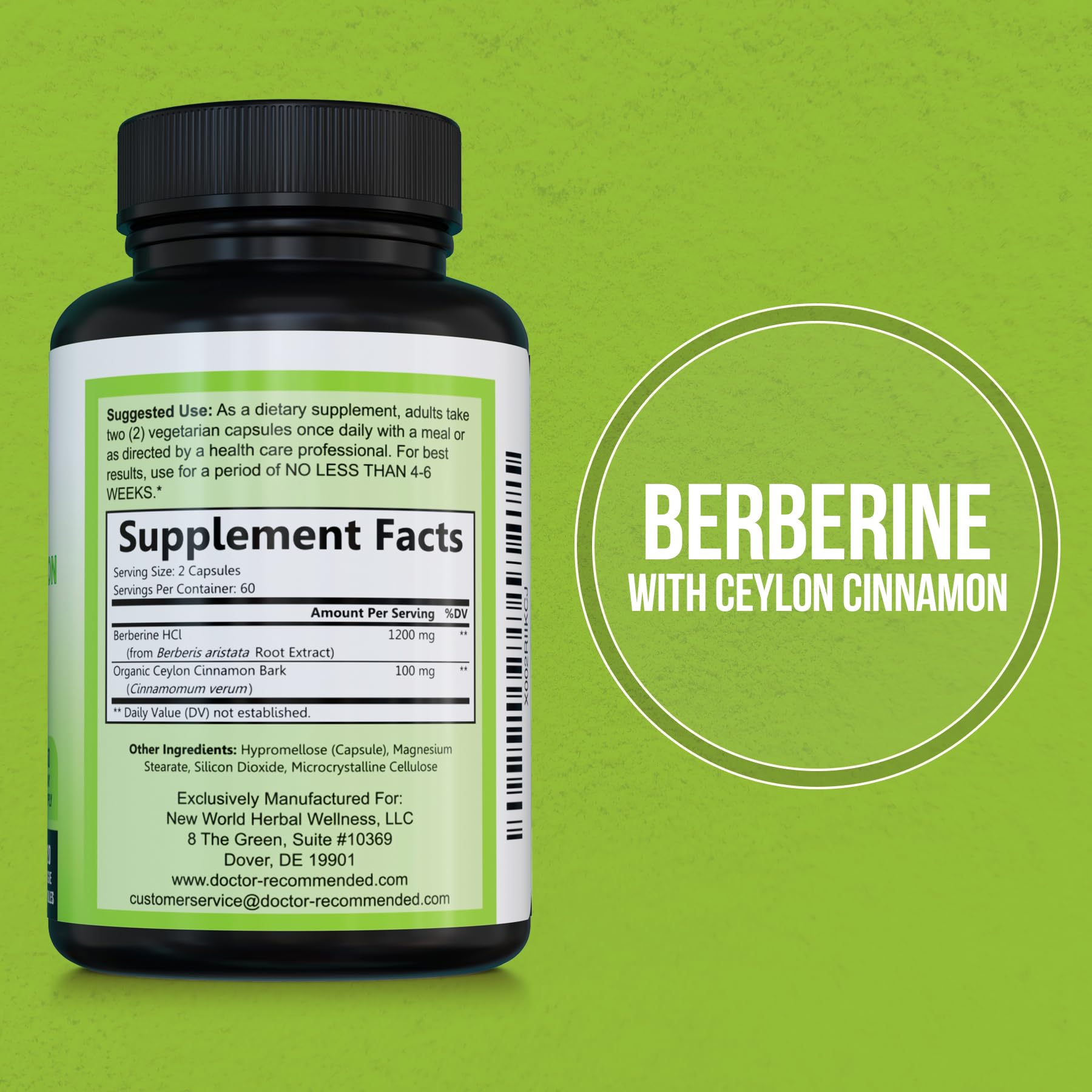 Doctor Recommended Berberine 1200mg supplement label details